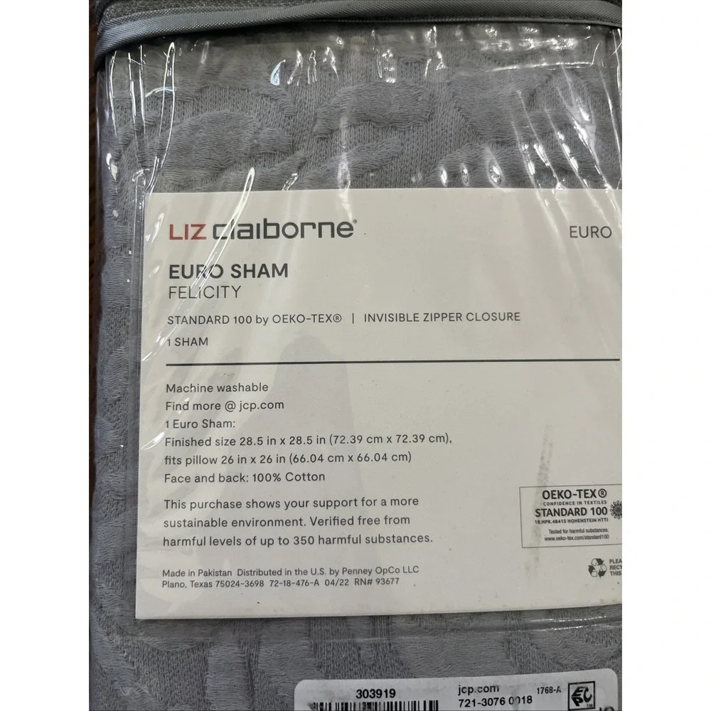 Liz Claiborne Felicity 1 Euro Sham Cotton Weathered Gray NEW